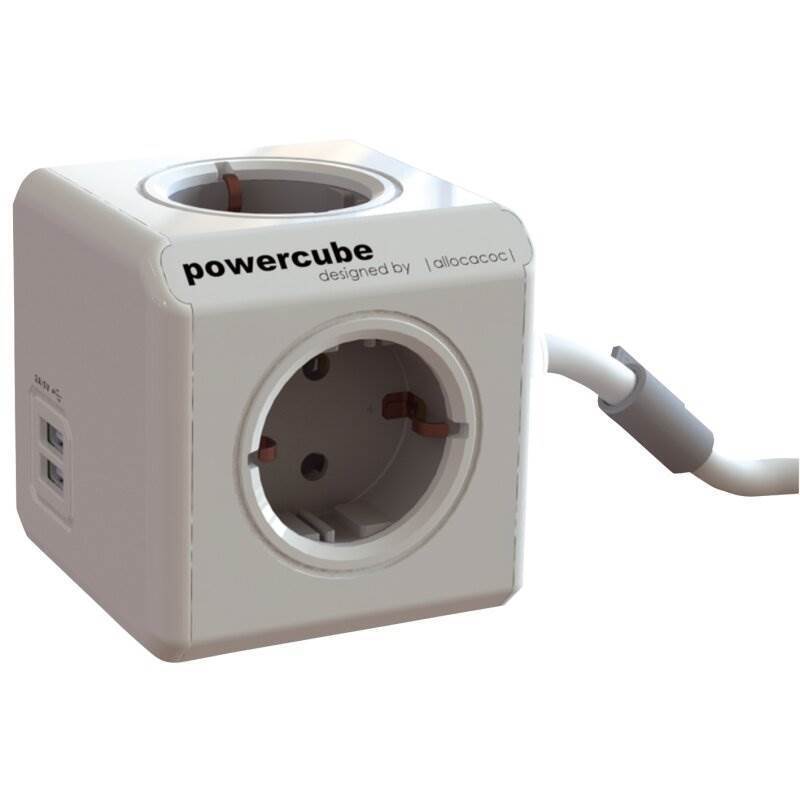 PowerCube Extended Steckdosenverteiler 4er 2xUSB rot 1,5 Mtr Kabel