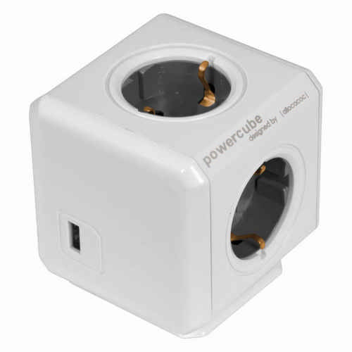 Heitronic - Steckdosenverteiler Power Cube USB grau 4-fach 2500 Watt